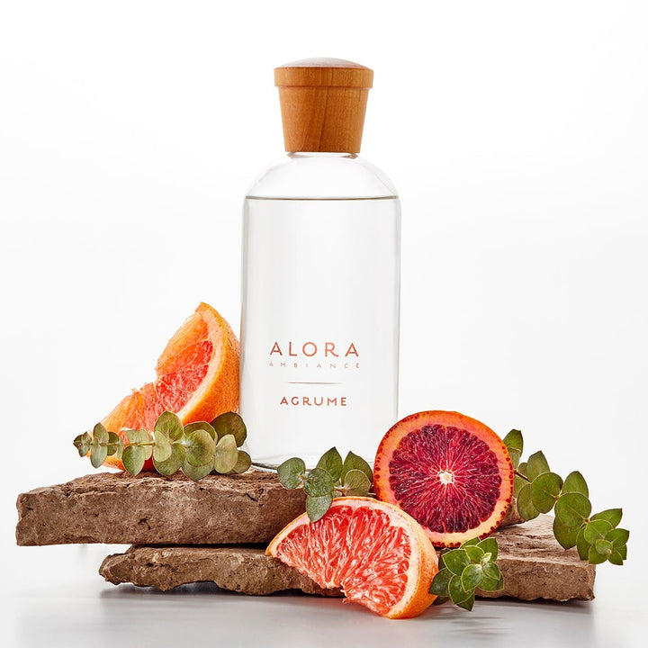 Agrume diffuser bottle by eucalyptus sprigs, grapefruit and orange slices