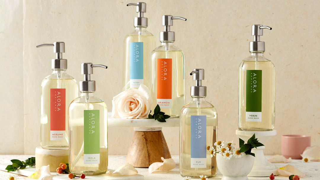 Glass hand wash bottles with stainless steel pumps